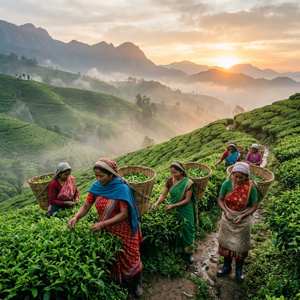 Misty Darjeeling Tea Estate sunrise